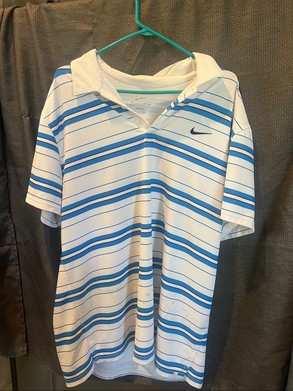 Nike White Polo with Blue Stripe Accents